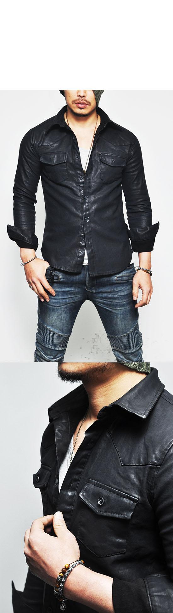 leather button down shirt mens